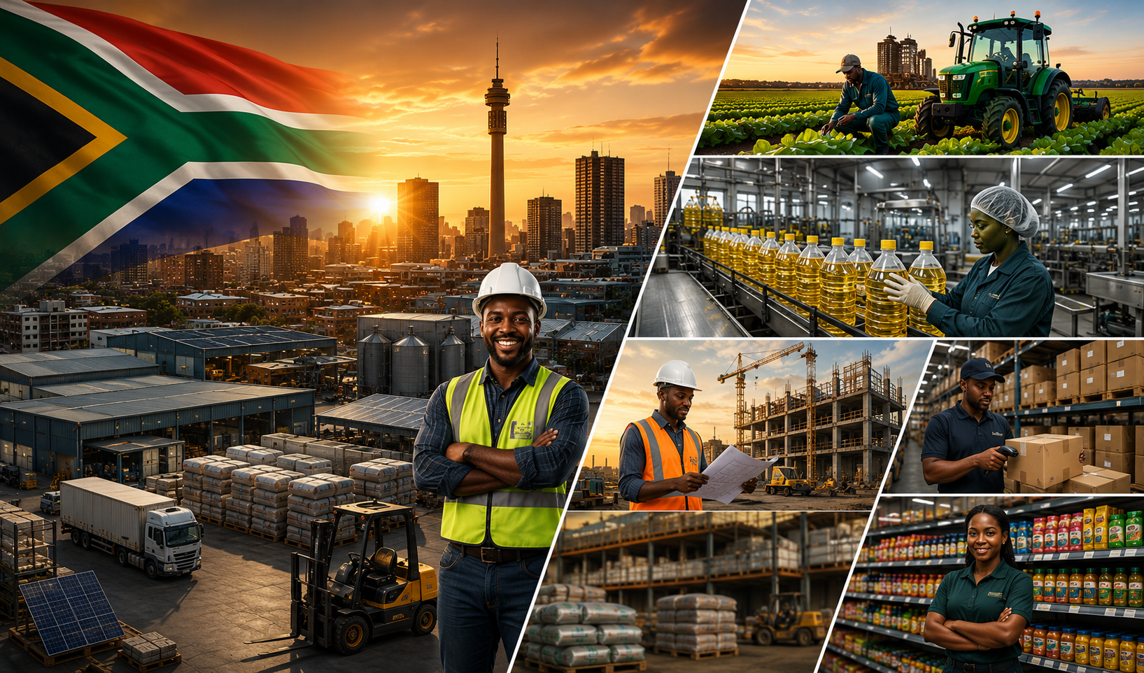 South African industries, agriculture, family and flag