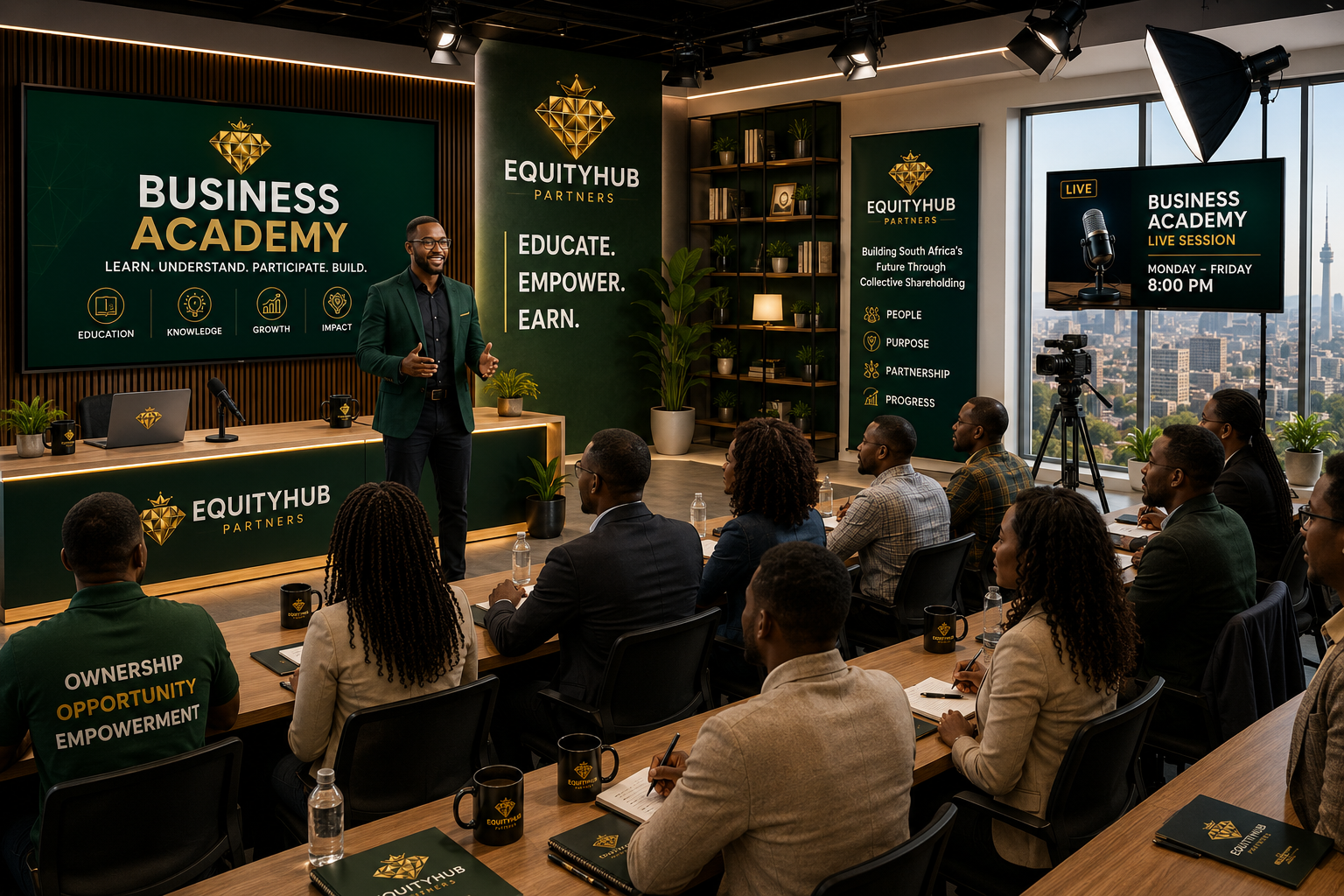 EquityHub Business Academy live studio session with shareholders