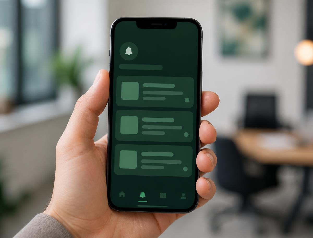 Smartphone showing a business education notification interface