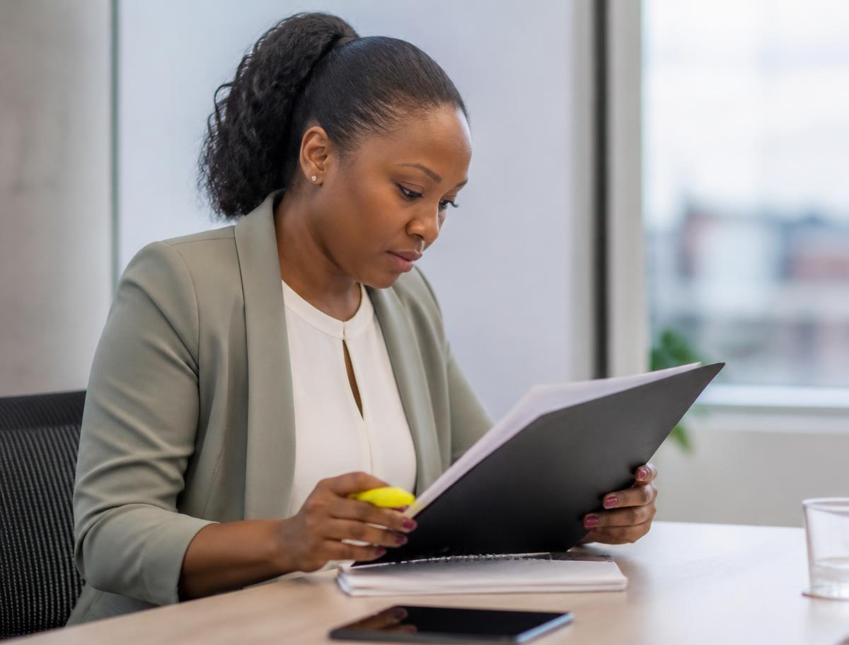 Professional reading business documents